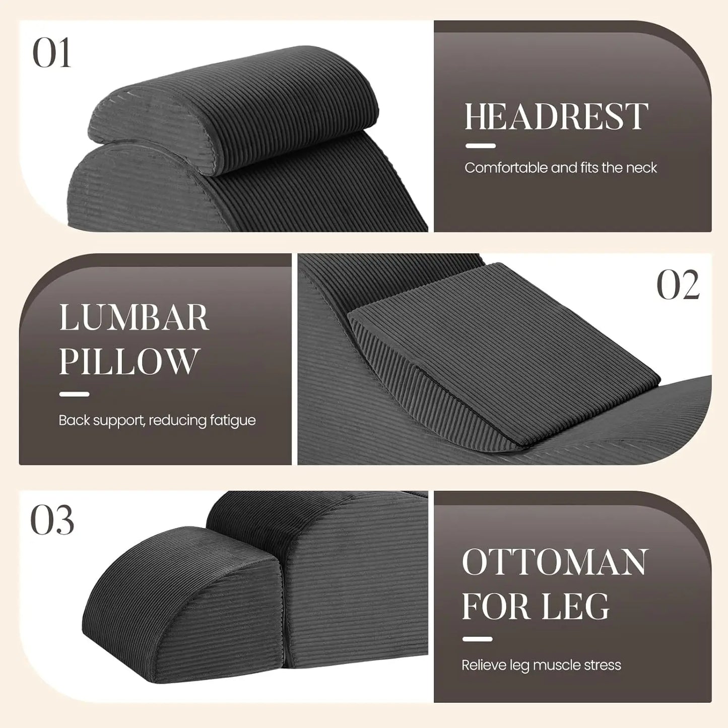 Ergonomic Yoga Chaise Lounge Chair for Adults with Headrest Pocket