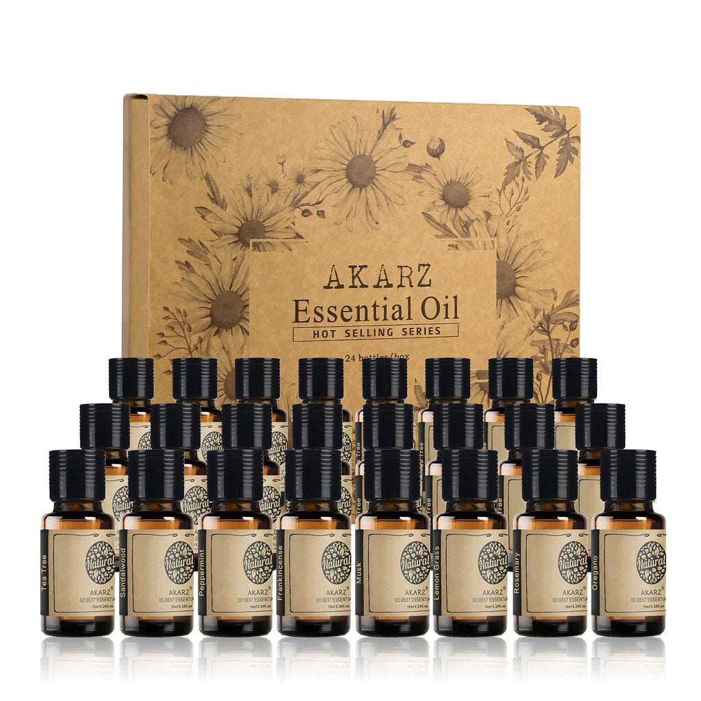 Akarz 24 Essential Oil Set Tea Tree Lavender Rose Patchouli