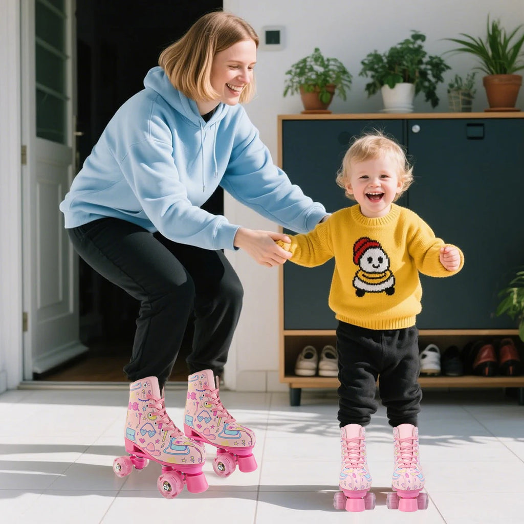 Women Quad Roller Skates Double Row Four Wheels Flashing Outdoor Skating