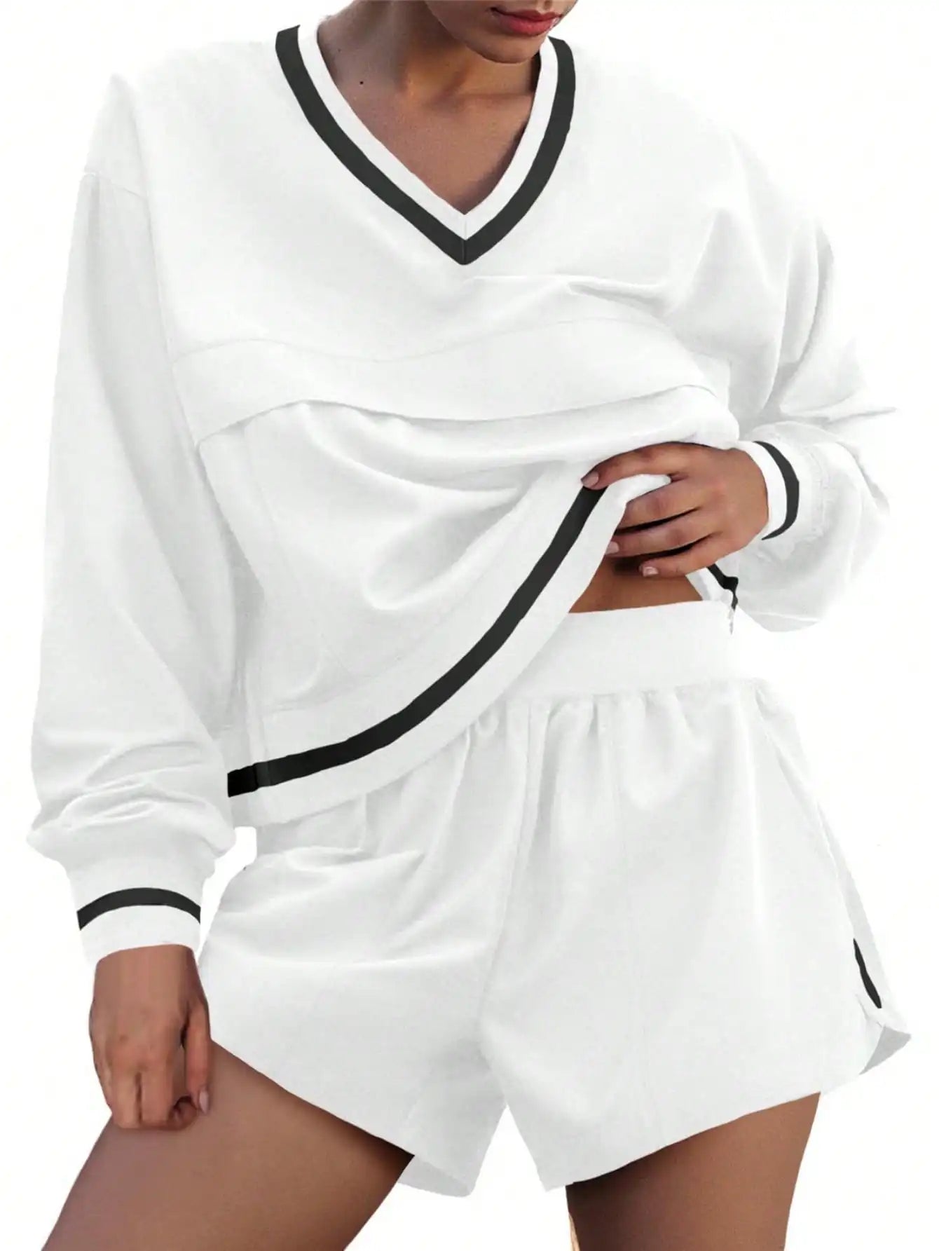 Fisoew Womens 2 Piece Tracksuit Set High Waist Shorts