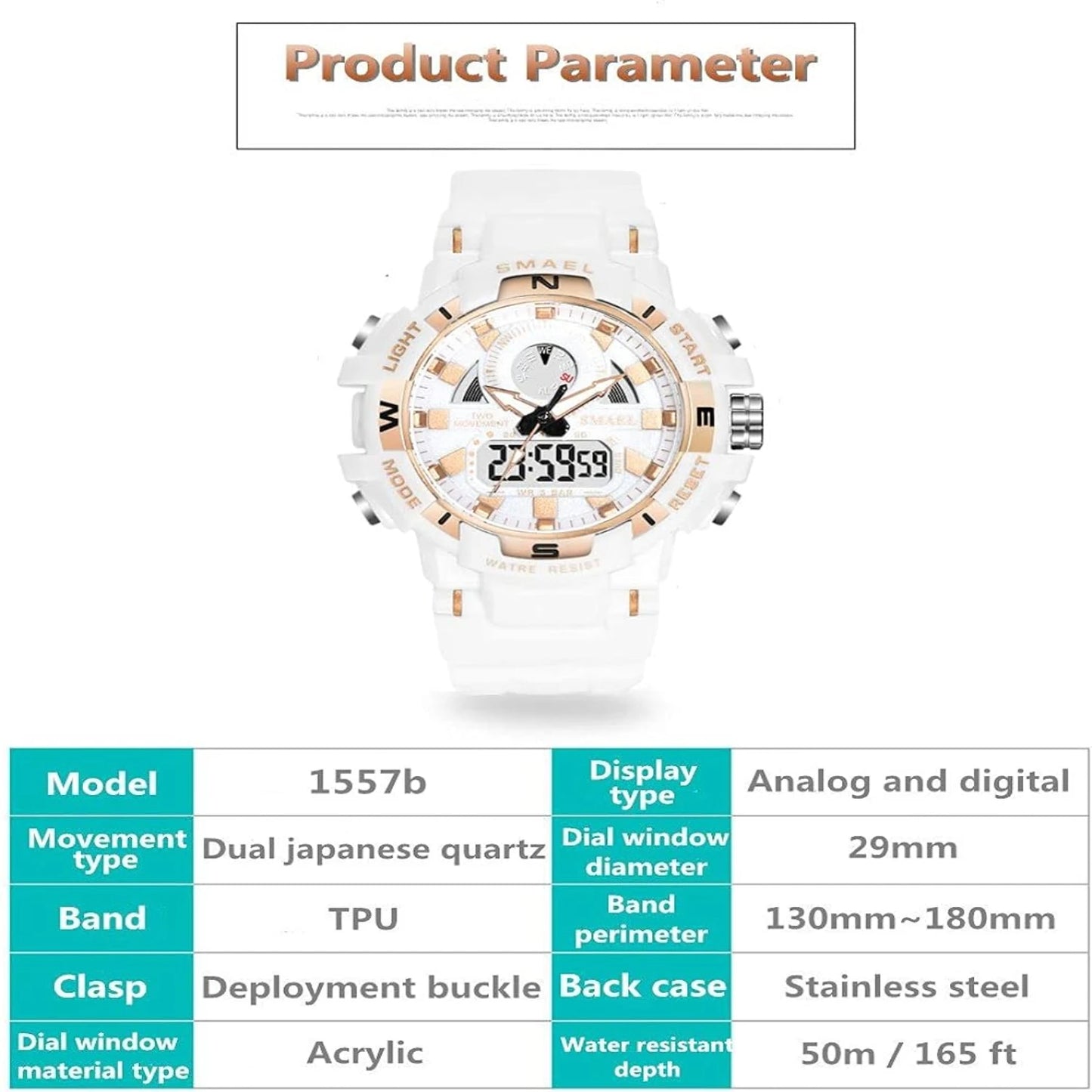 Stylish and durable waterproof digital sports watch for women with analog display. Perfect for active women who adore outdoor ac