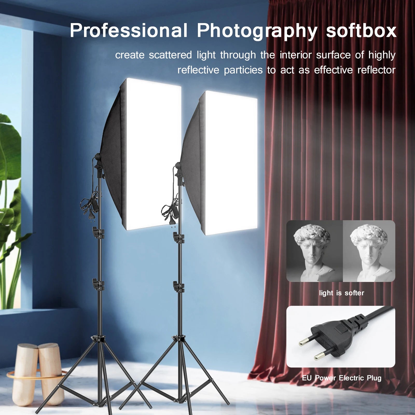 Professional Softbox Photography Lighting Kit With Tripod For E27
