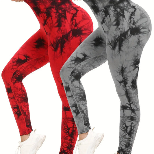 2pcs Women'S Seamless Tie-DyeHigh Waisted Hip Lifting Leggings, Comfortable Fit Workout Wear For Gym And Home Workouts