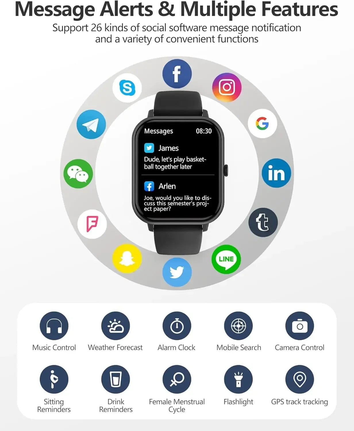 Erilles Smartwatch Fitness Tracker Heart Rate Blood Oxygen IP68 Waterproof