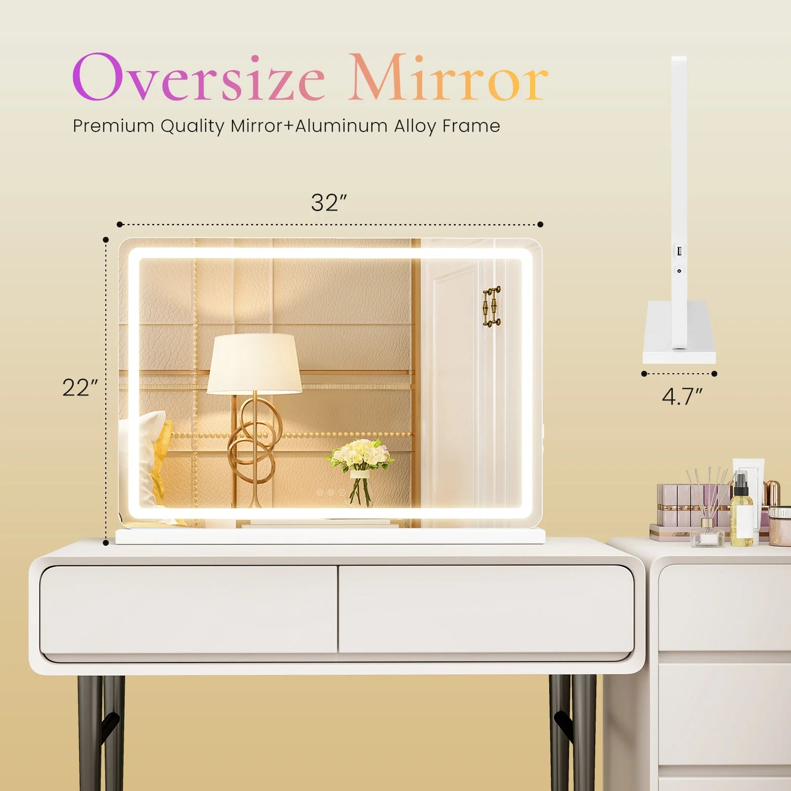 JHK LED Vanity Mirror With Lights Aluminum Frame Dimmable Memory