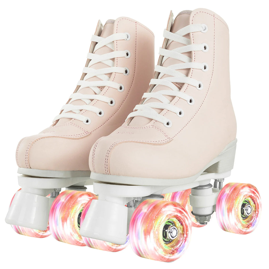 YYW Lighted Roller Skates PU Leather Double Row Quad Skates