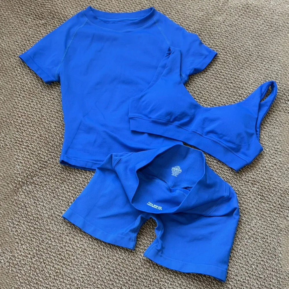 Seamless 3 Piece Women's Sports Set for Training and Fitness