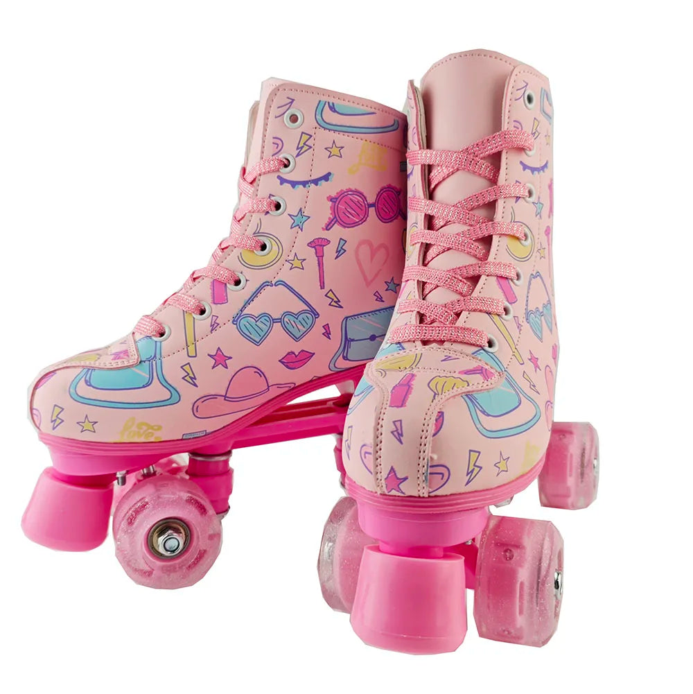 Women Quad Roller Skates Double Row Four Wheels Flashing Outdoor Skating