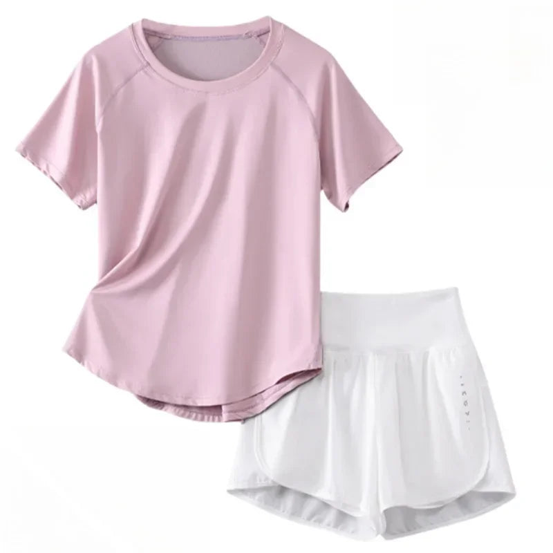 Women Two Piece Yoga Set Summer Sportswear Tops Shorts