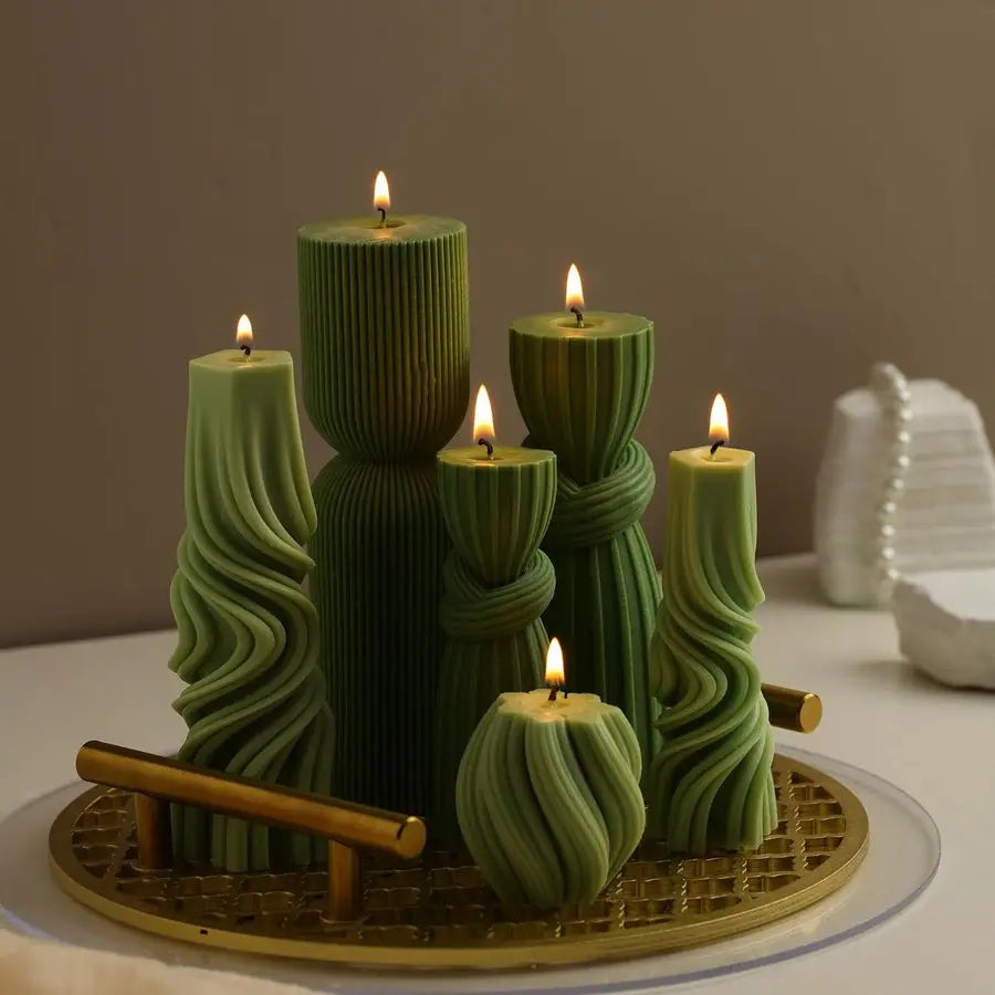 Zen Active Living Pillar Candle Set Ribbed Soy Wax Scented