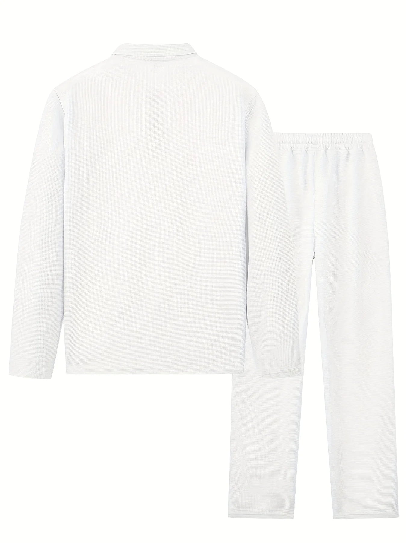 Mens Waffle Knit Spring And Autumn Long Sleeve And Pants Set Casual