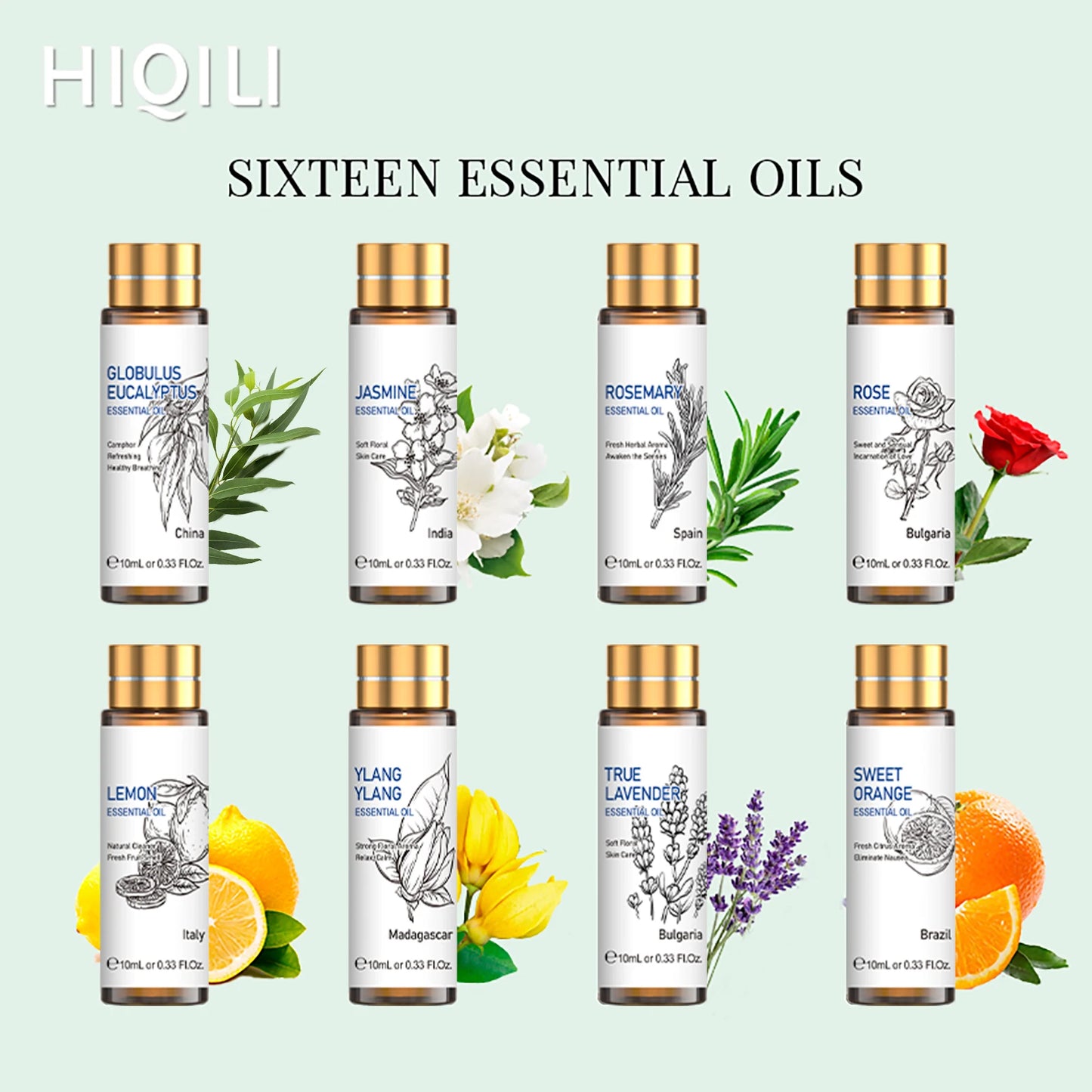 HIQILI Essential Oils Set Lavender Eucalyptus Jasmine Mint Rose