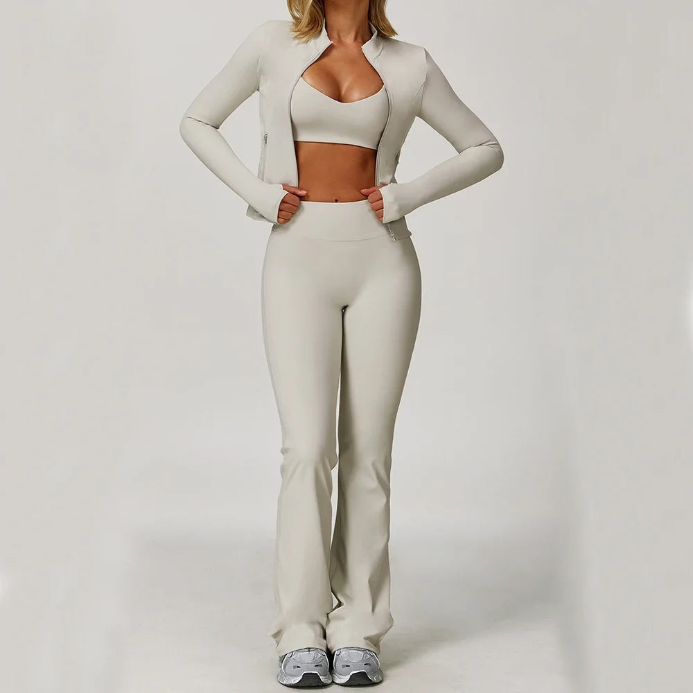 Women Yoga Set 2 Pieces Sports Bra Jacket Leggings