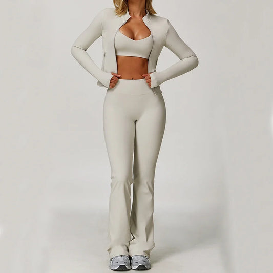 Women Yoga Set 2 Pieces Sports Bra Jacket Leggings
