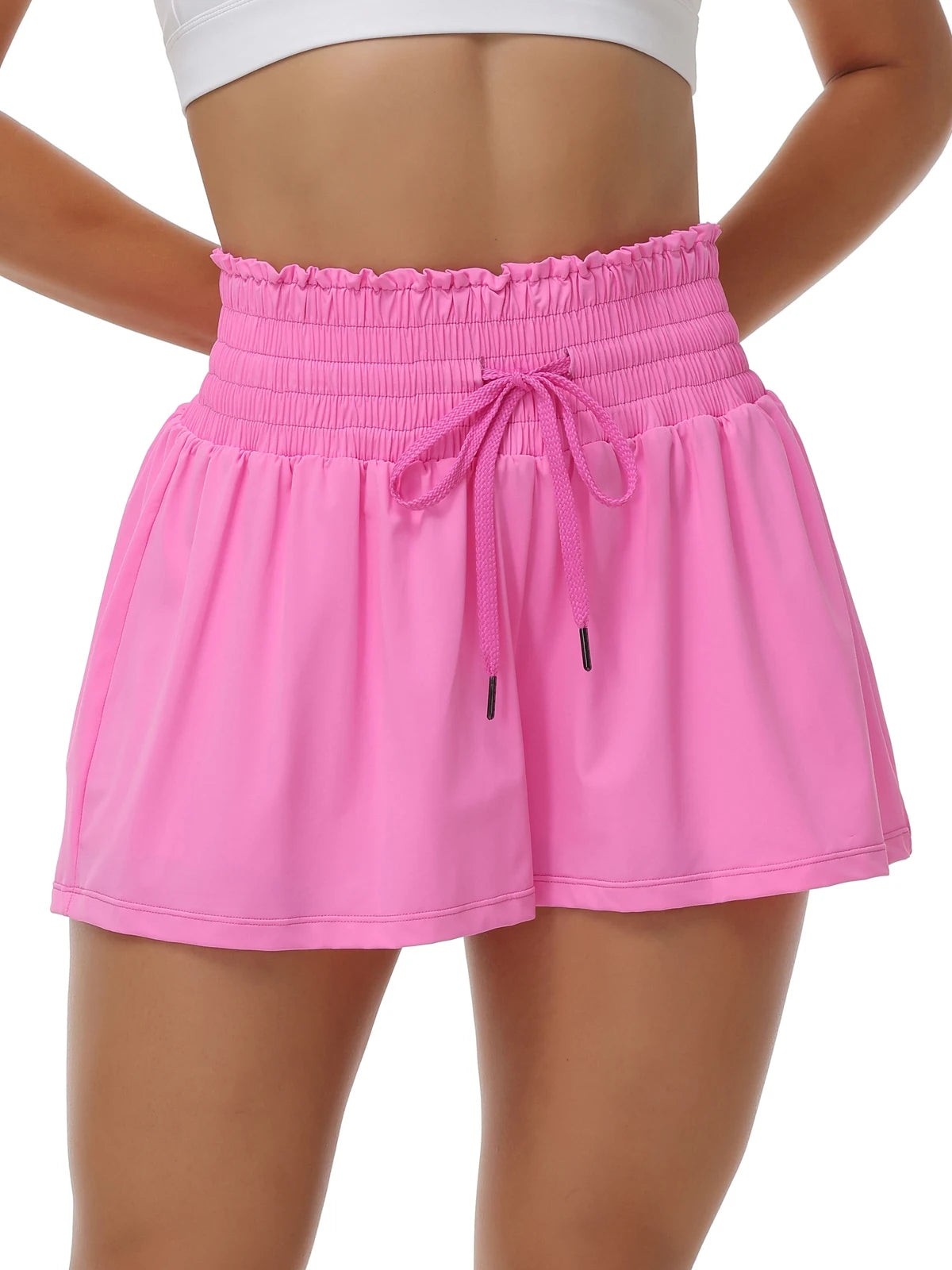 Women's 2-In-1 High Waist Running Shorts With Elastic Drawstring Pockets