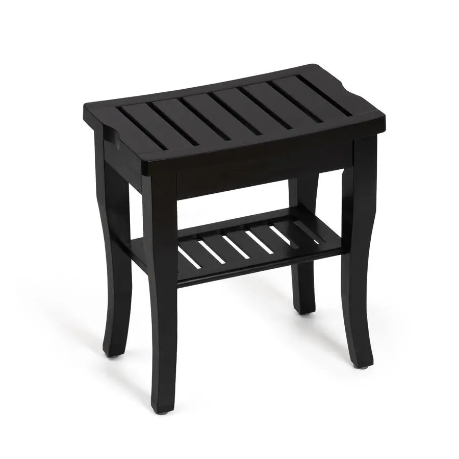 Bamboo Shower Bench With Storage Shelf For Bathroom And Shower