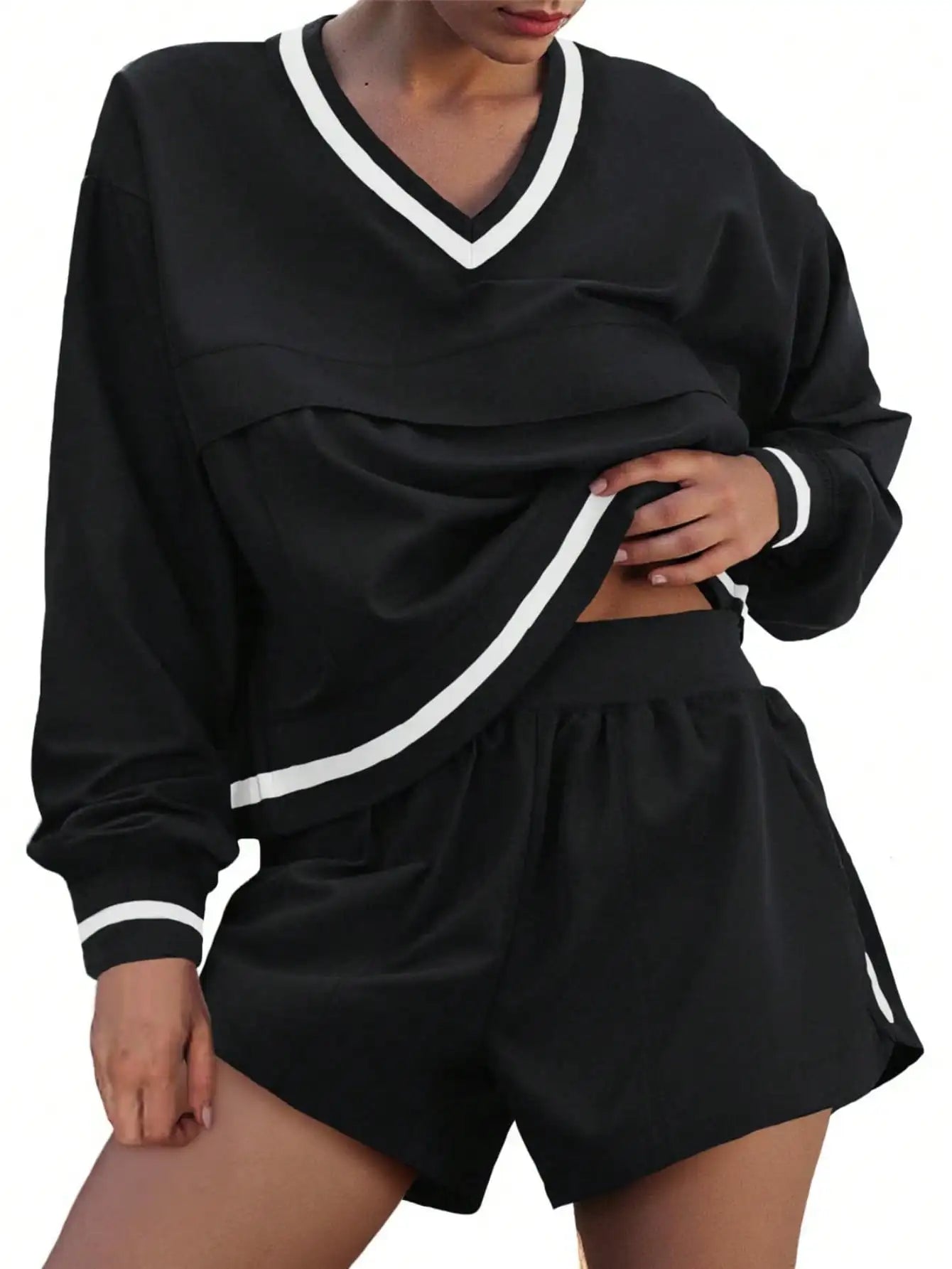 Fisoew Womens 2 Piece Tracksuit Set High Waist Shorts