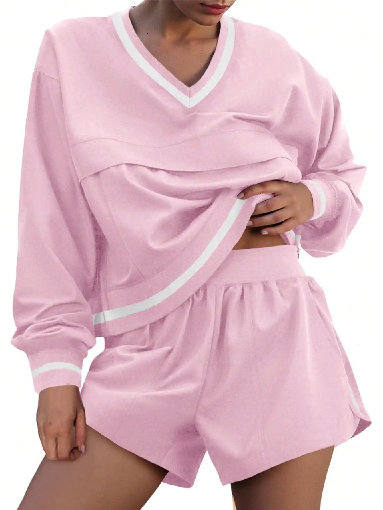 Fisoew Womens 2 Piece Tracksuit Set High Waist Shorts