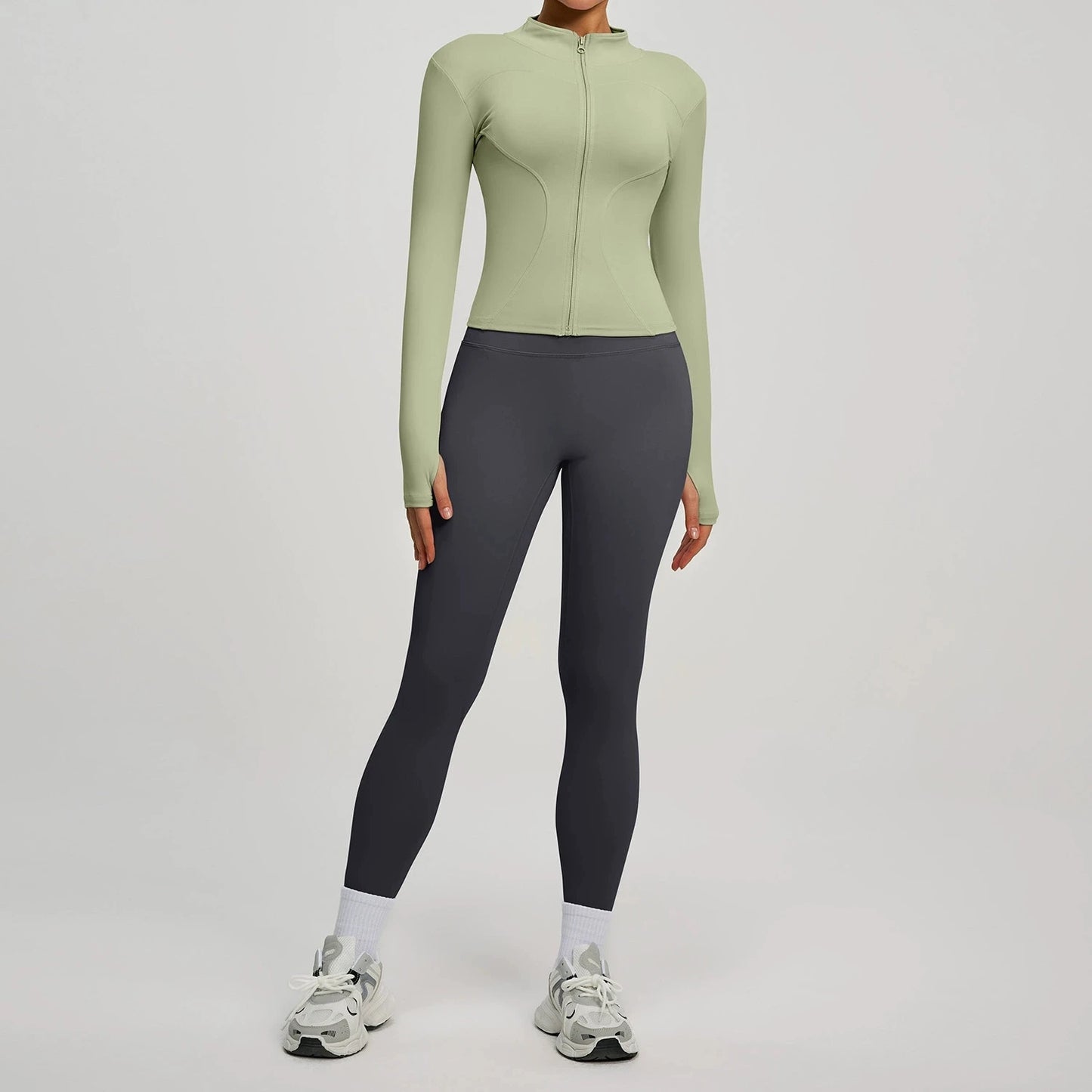 Women's Long Sleeve Yoga Jacket Set With Leggings Workout