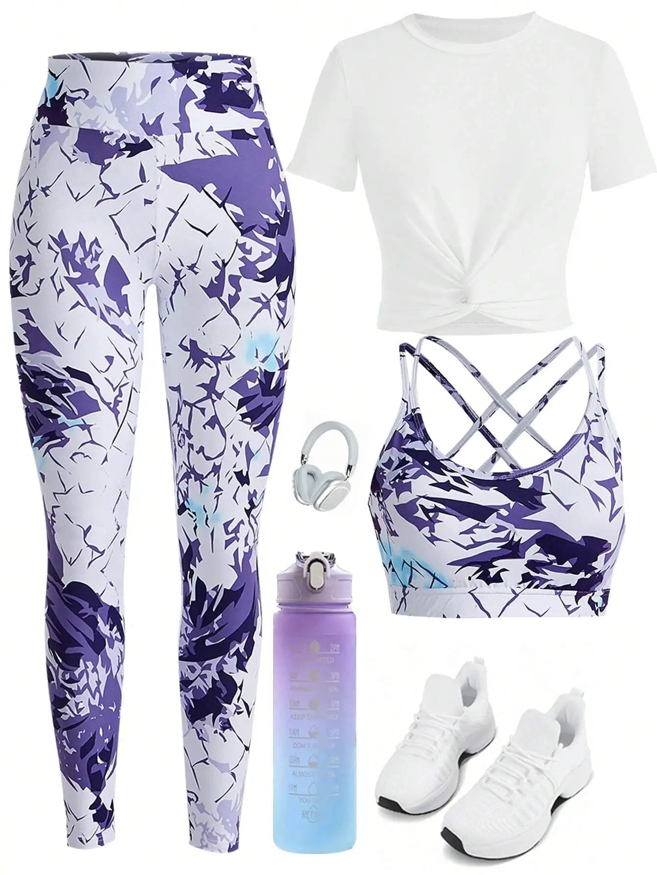 3-Piece Workout Set With Leggings Crop Top And Sports Bra