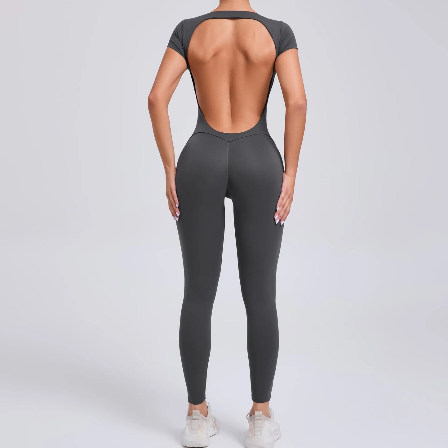 Womens One Piece Yoga Jumpsuit Open Back Slim Fit Quick Dry Gym Outfit