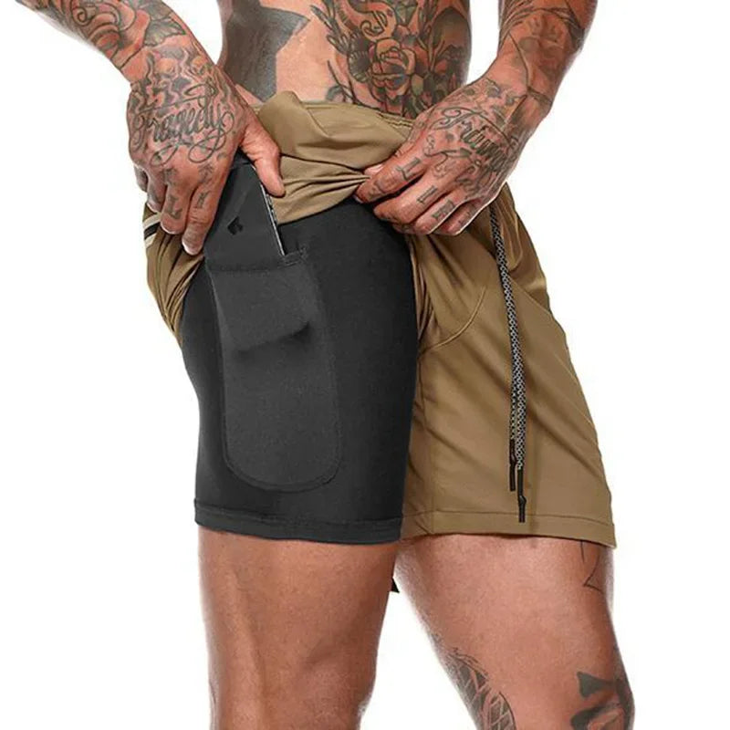 Camouflage Running Shorts For Men 2-In-1 Quick Dry Gym Training