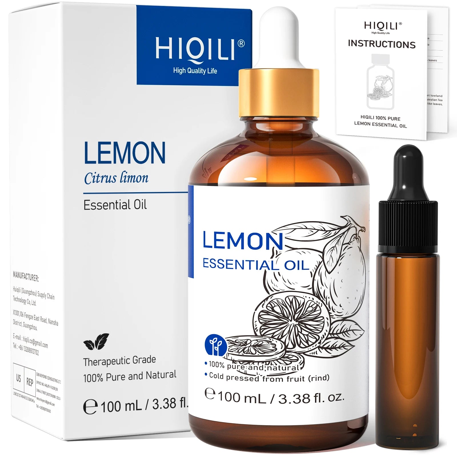 HIQILI 100% Pure Bergamot Essential Oil 100ml for Diffuser Blends Aromatherapy Uplifting Sweet Orange Grapefruit Lemon