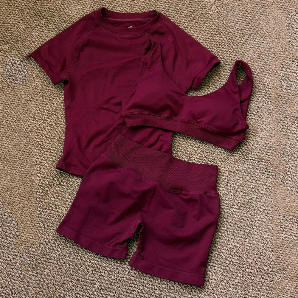Seamless 3 Piece Women's Sports Set for Training and Fitness