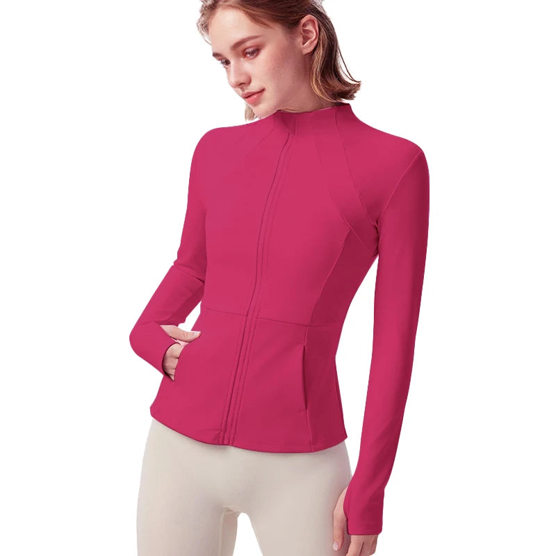 Women's Lightweight Yoga Jacket With Zipper Pockets And Thumb Holes