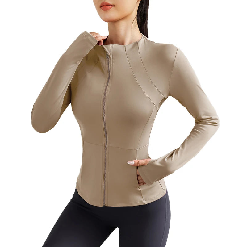Women's Lightweight Yoga Jacket With Zipper Pockets And Thumb Holes
