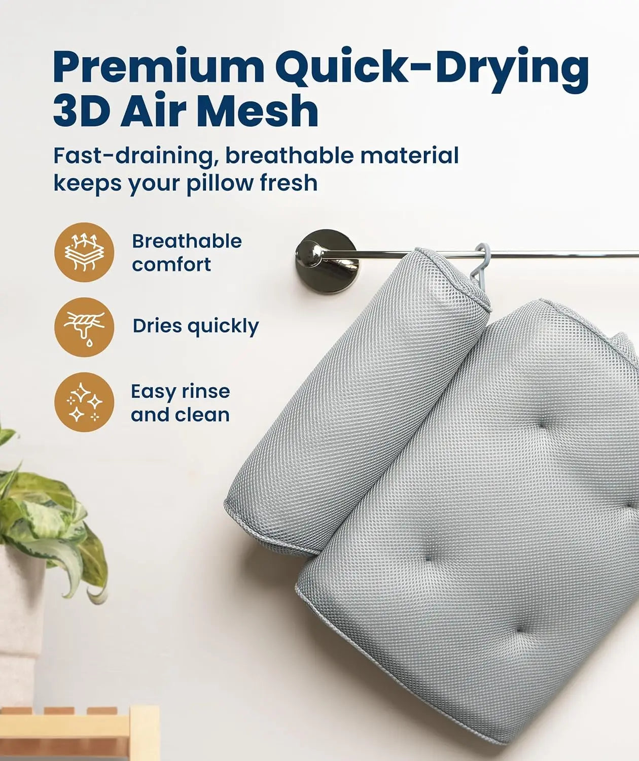 Luxury Bath Pillow With Head And Neck Support Non Slip Cups Quick Dry Mesh