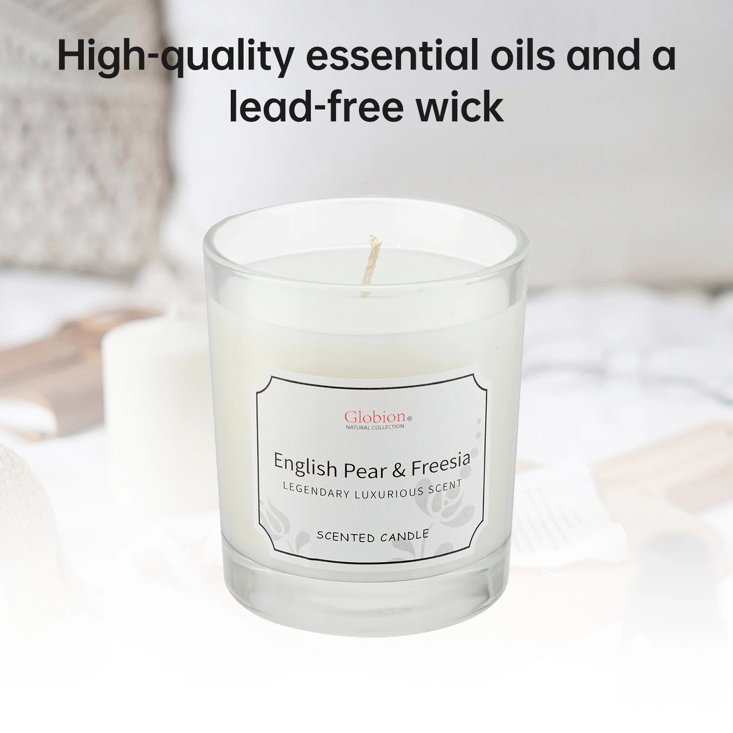 Scented Candle English Pear And Freesia Aromatherapy Glass Jar