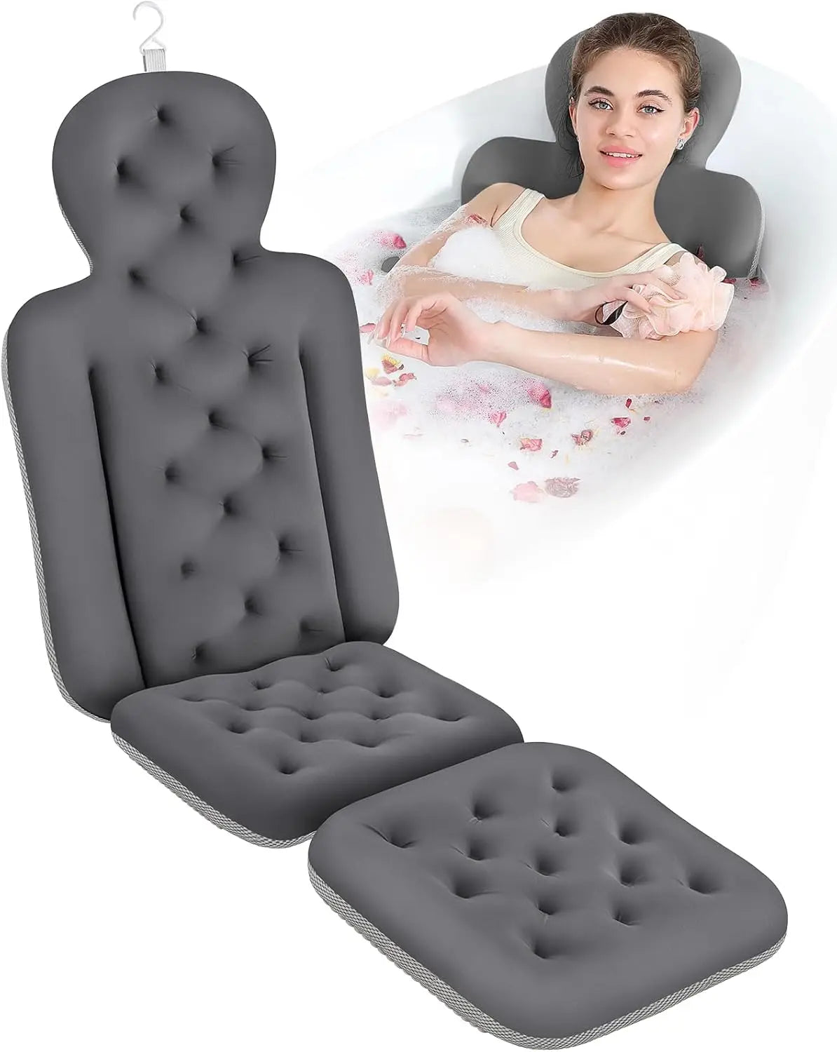 Full Body Bathtub Pillow With 160 Suction Cups For Relaxation