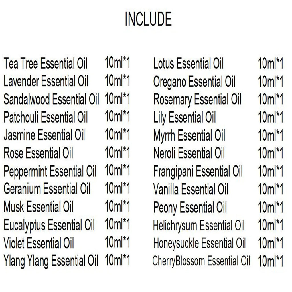 Akarz 24 Essential Oil Set Tea Tree Lavender Rose Patchouli