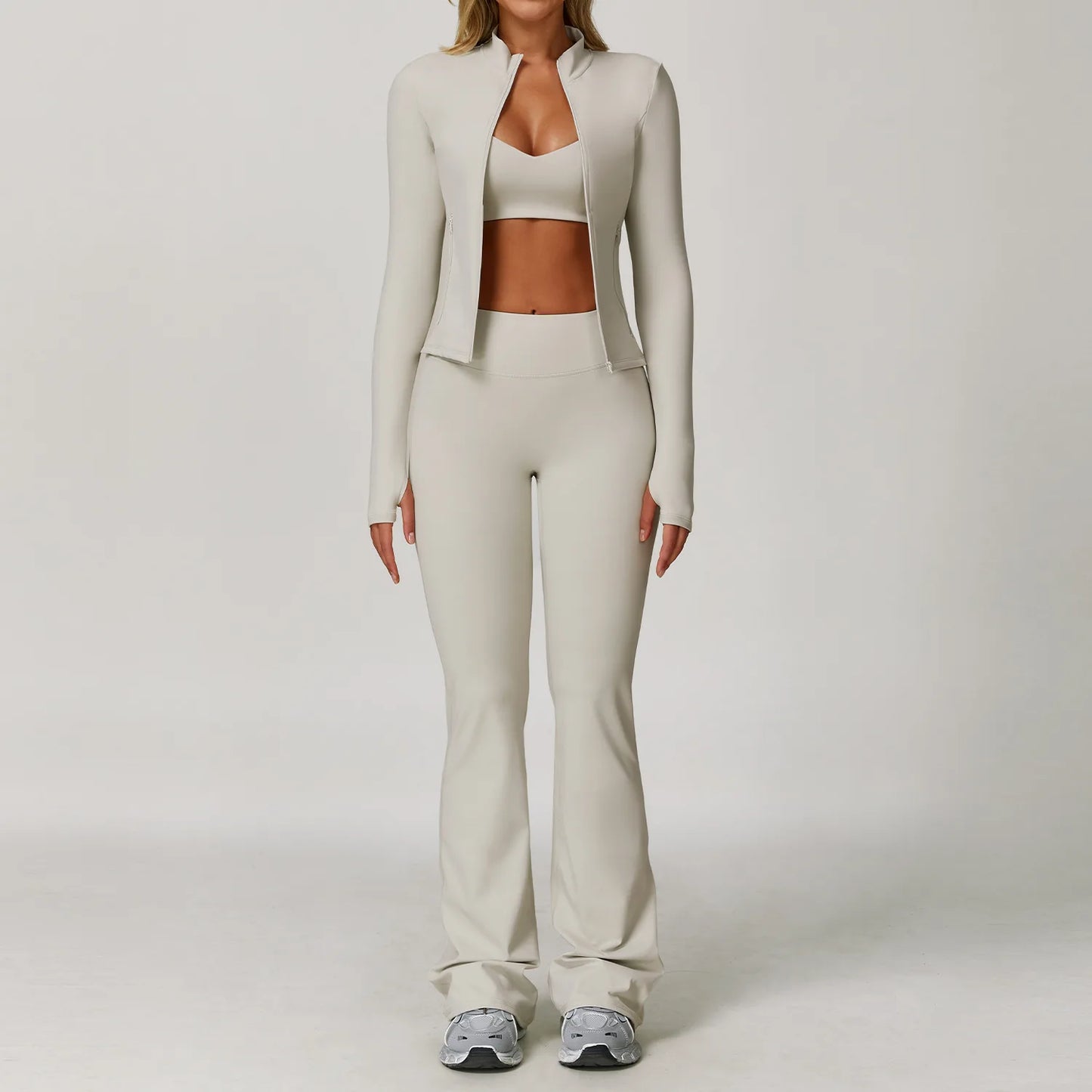 Women Yoga Set 2 Pieces Sports Bra Jacket Leggings