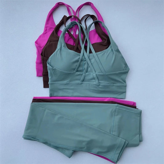Gym Fitness Set Seamless High Waist Sports Bra Leggings