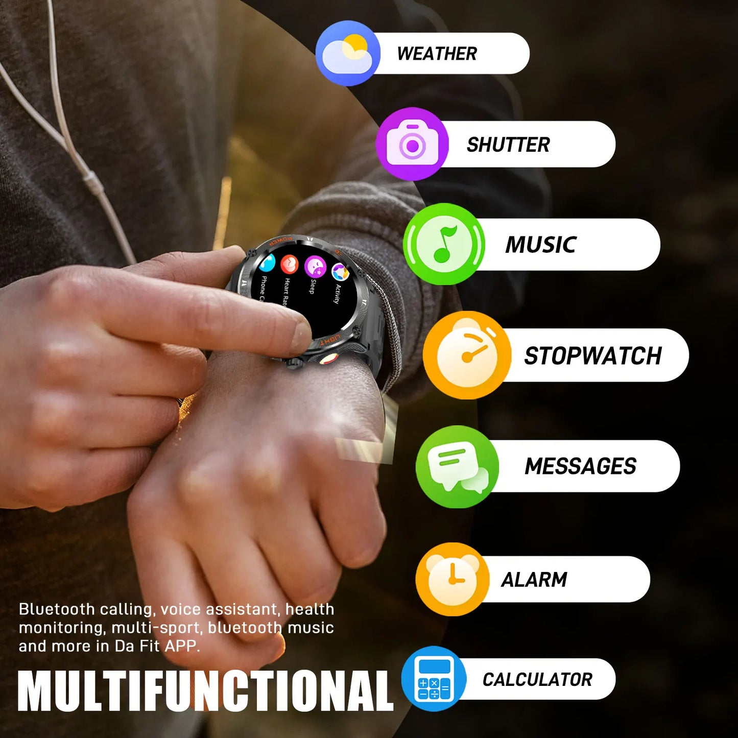 LaNikar Smart Watch KT76 3ATM Waterproof Compass Heart Rate Bluetooth