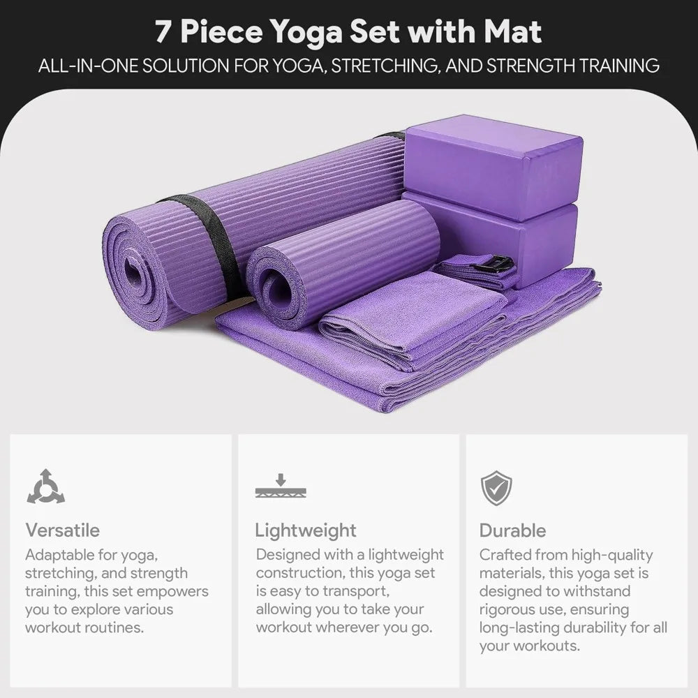 BalanceFrom 7 Piece Yoga Set With Extra Thick Mat Included