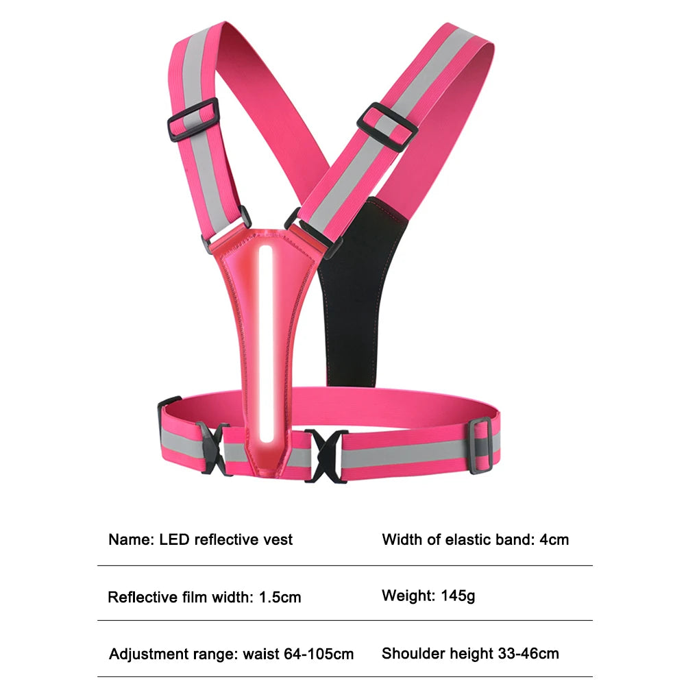LED USB Rechargeable Reflective Running Vest With Glowing Straps