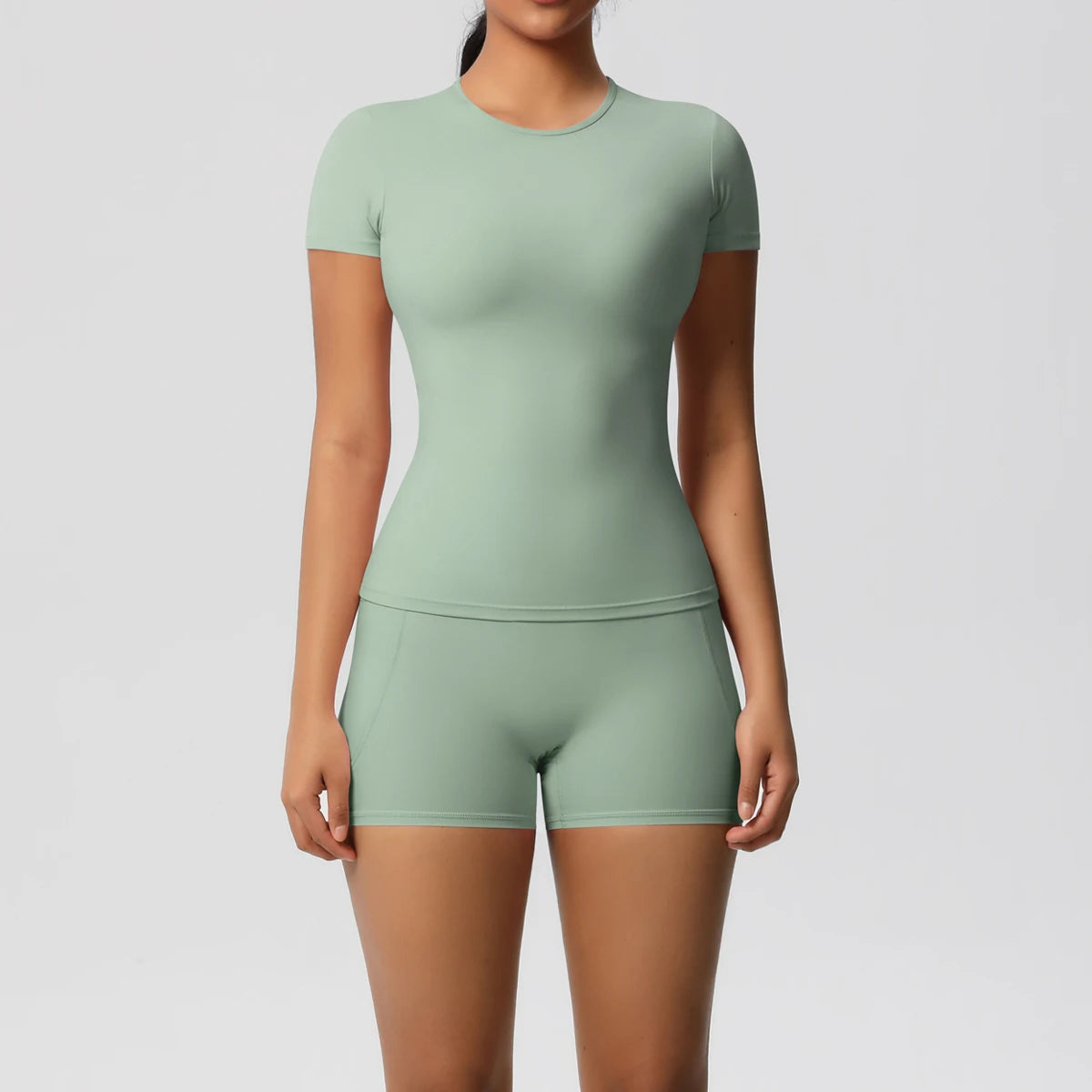 Workout Sportswear 2Pcs Piece Female Yoga Shirt Push Up Workout Clothes Women Outdoors Sport  High Waist  Fitness Sport Shorts