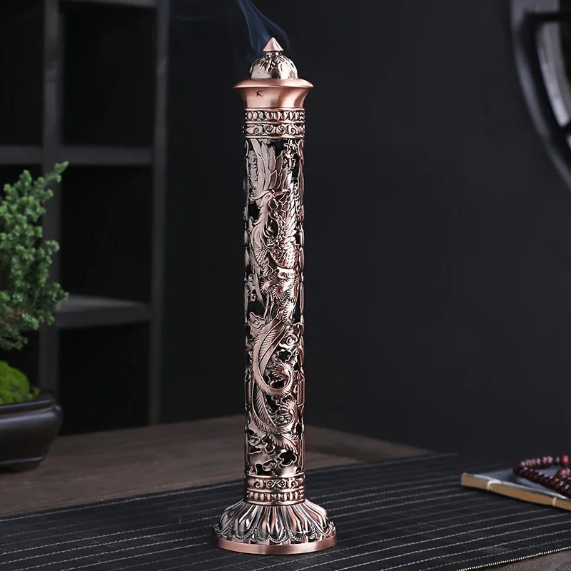 Vertical Dragon Phoenix Incense Burner Metal Holder For Home Office