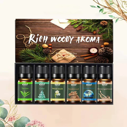 6 Piece Essential Oil Set Aromatherapy Diffuser Sandalwood Cedar Tea Tree Musk
