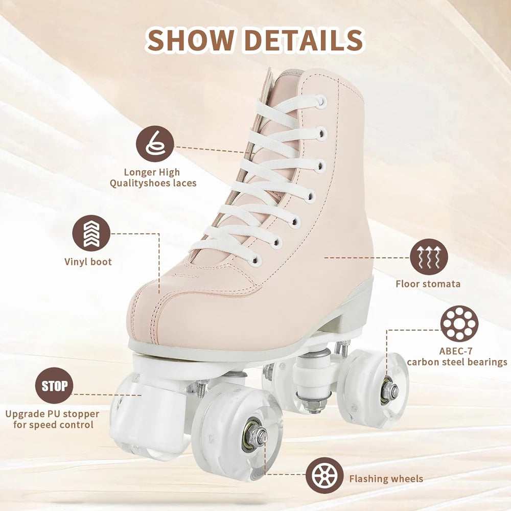 YYW Lighted Roller Skates PU Leather Double Row Quad Skates
