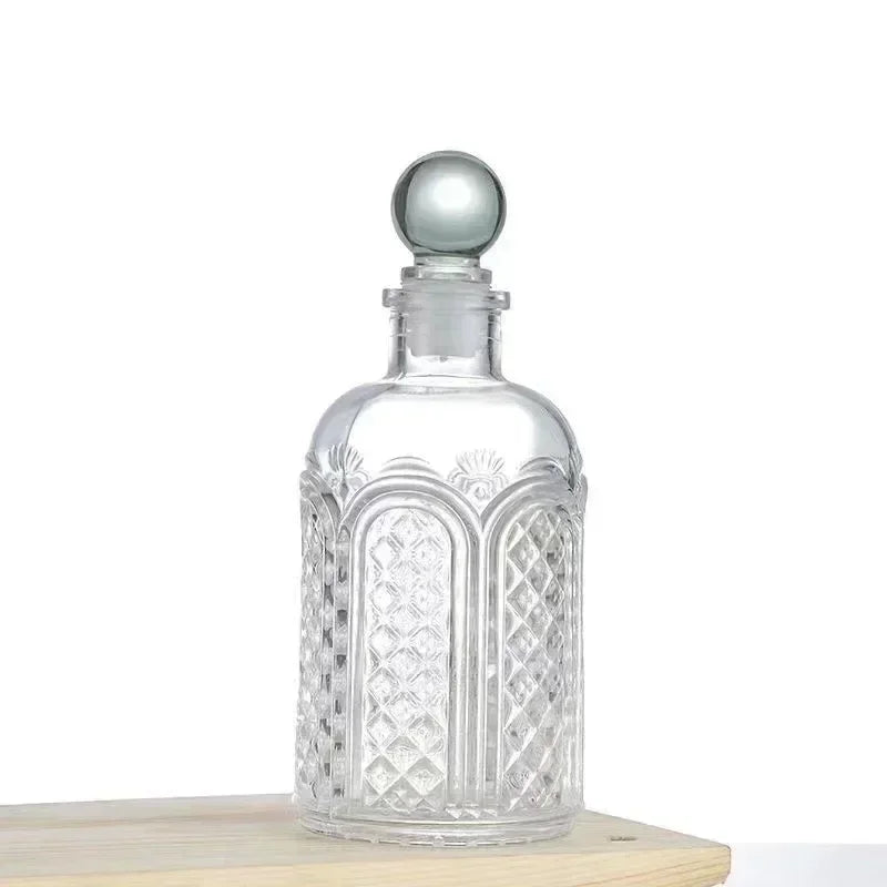 French Rhombus Relief Perfume Bottle Simple Crystal Glass Bottles Aromatherapy Essence Storage Vintage Bottle Dresser Ornament