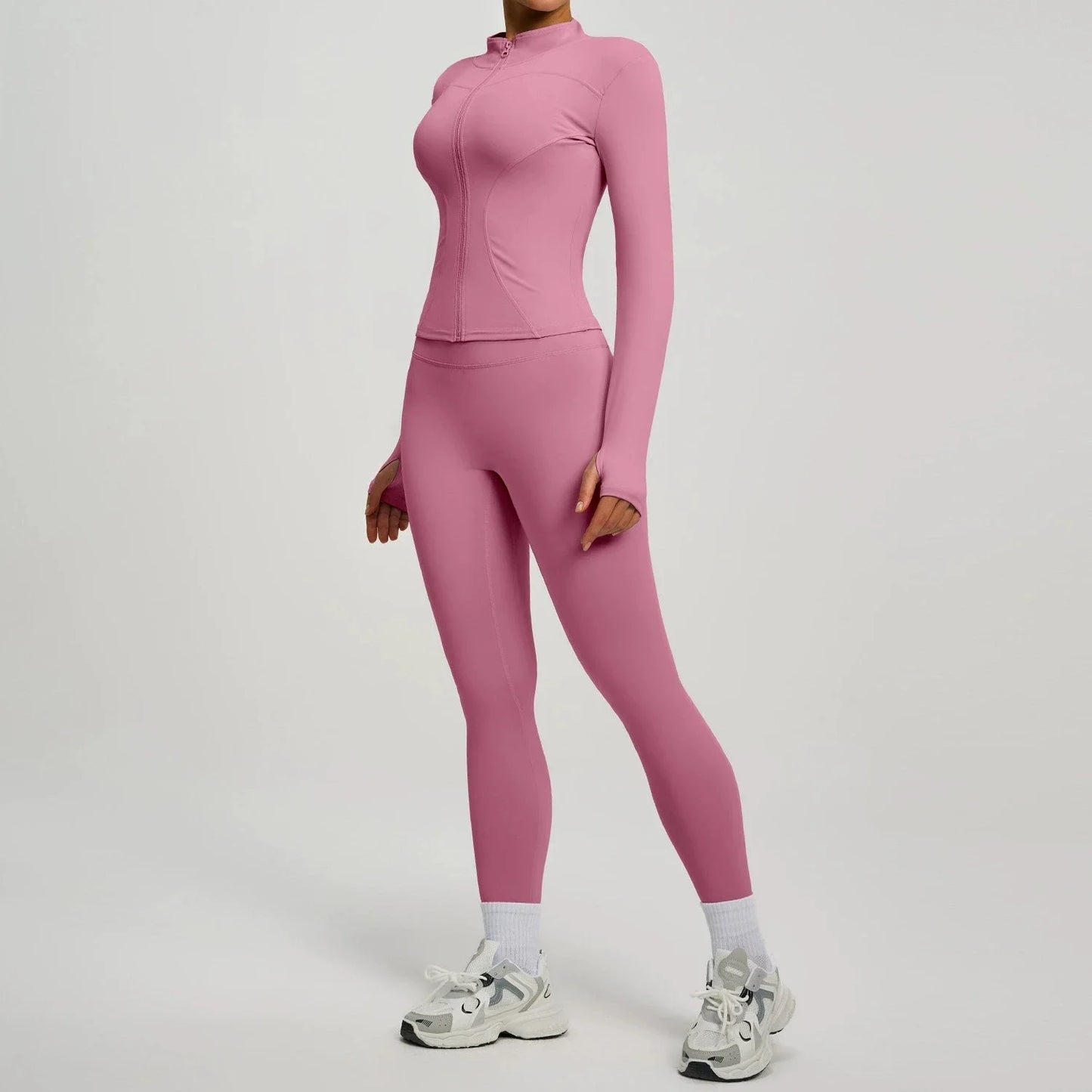 Women's Long Sleeve Yoga Jacket Set With Leggings Workout
