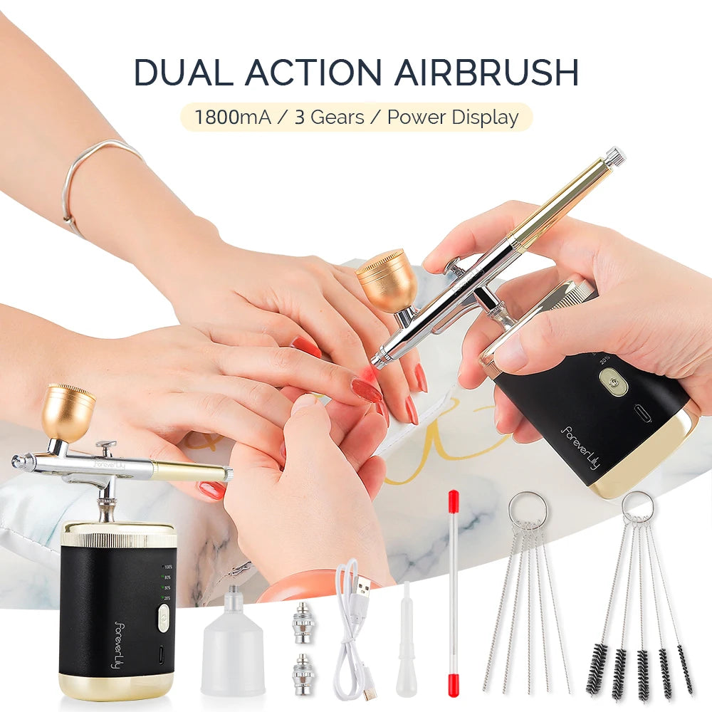 Foreverlily Portable High Pressure Airbrush Gun For Nails Art Makeup Cake Pastry