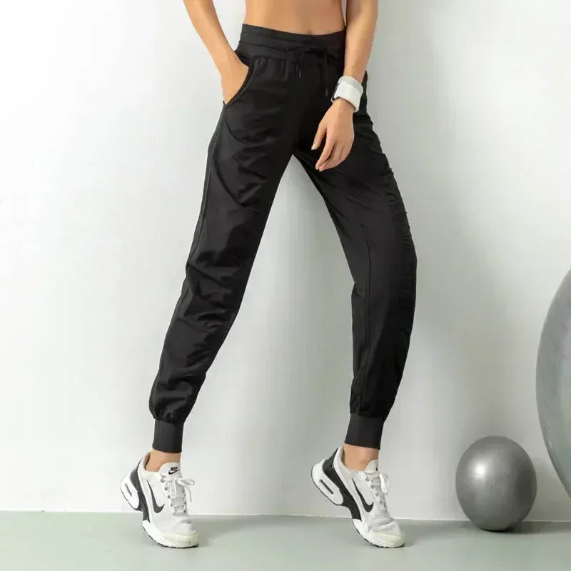 Women's Drawstring Running Joggers Quick Dry Gym Pants With Side Pockets