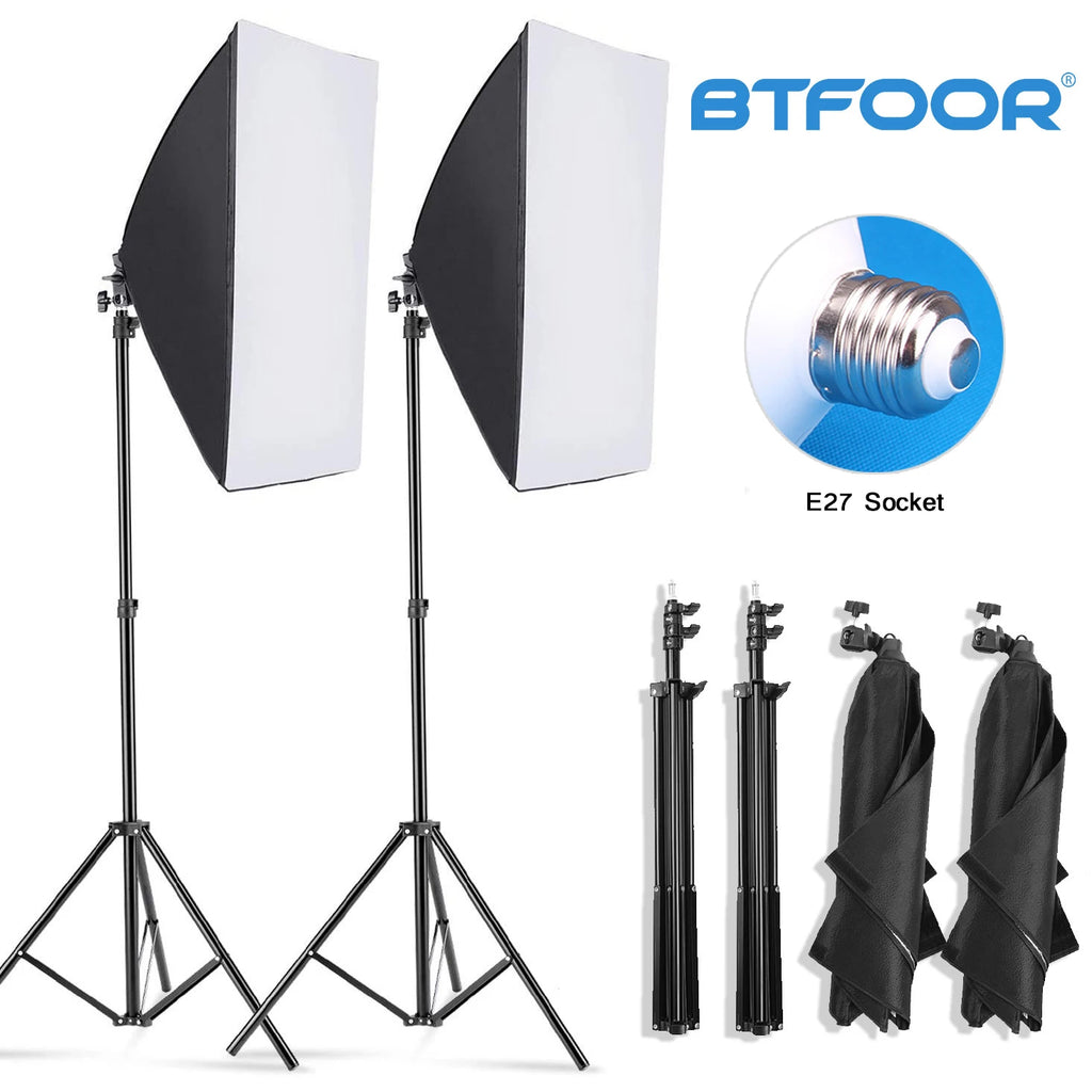 Professional Softbox Photography Lighting Kit With Tripod For E27