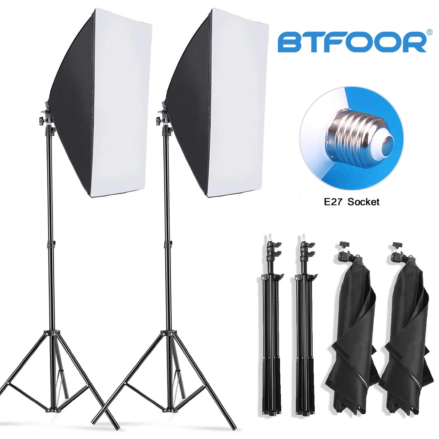 Professional Softbox Photography Lighting Kit With Tripod For E27