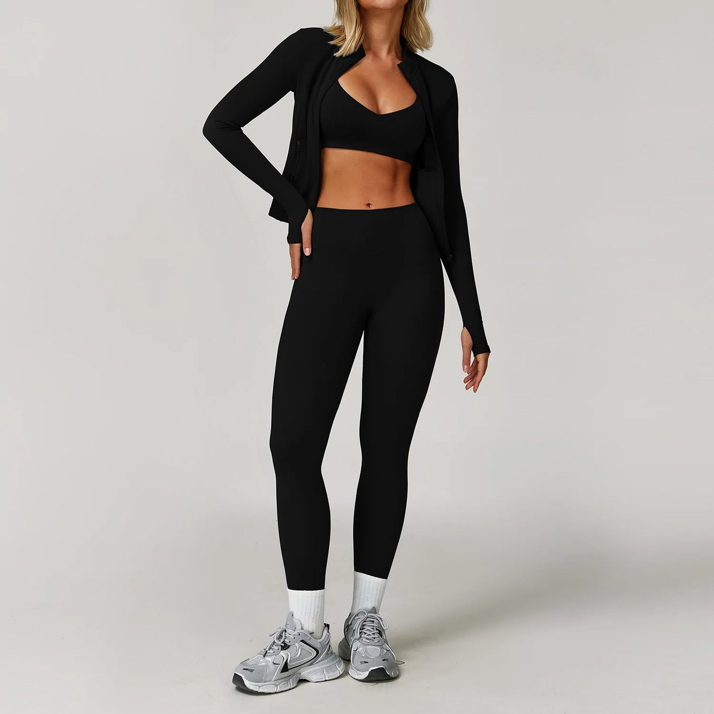 Women Yoga Set 2 Pieces Sports Bra Jacket Leggings